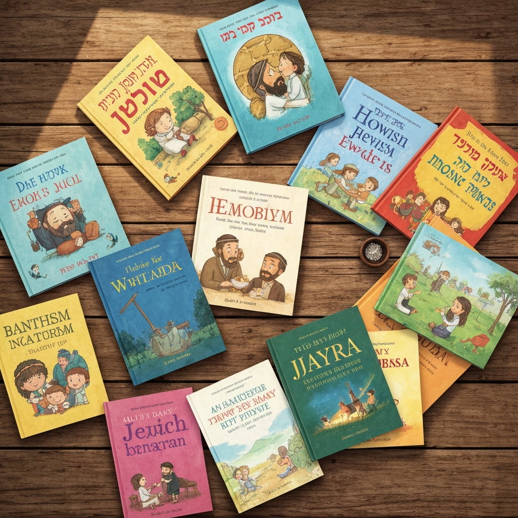 Jewish children's books on table