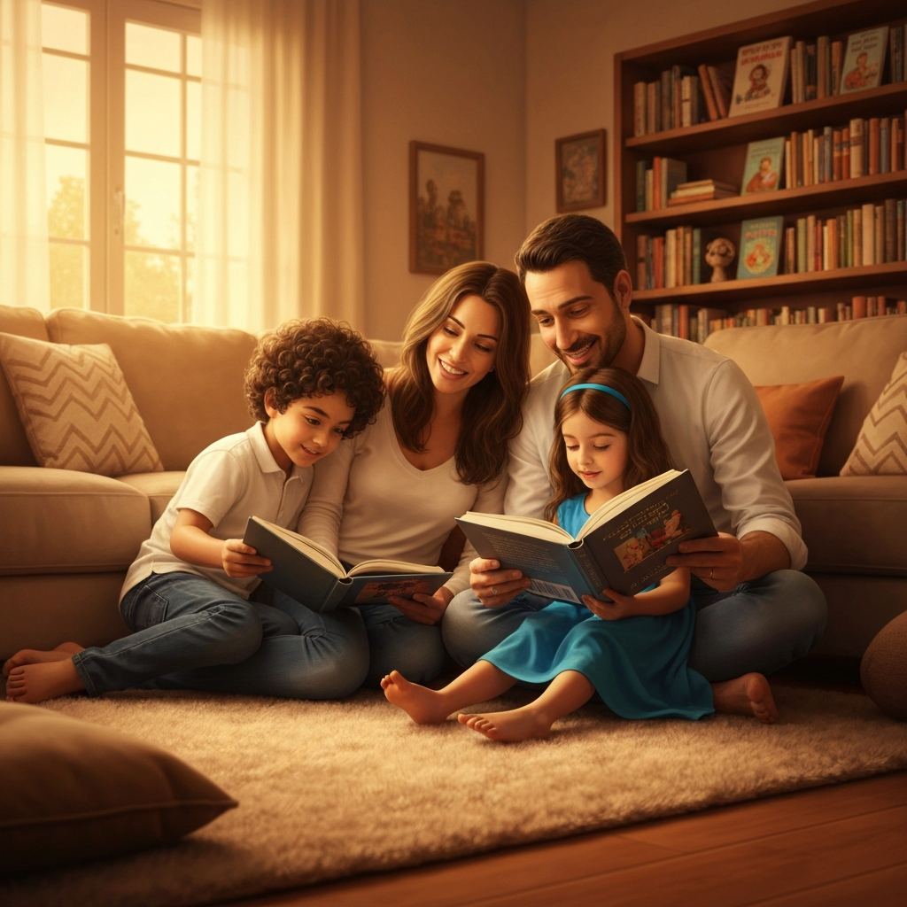 Family reading classic Jewish books