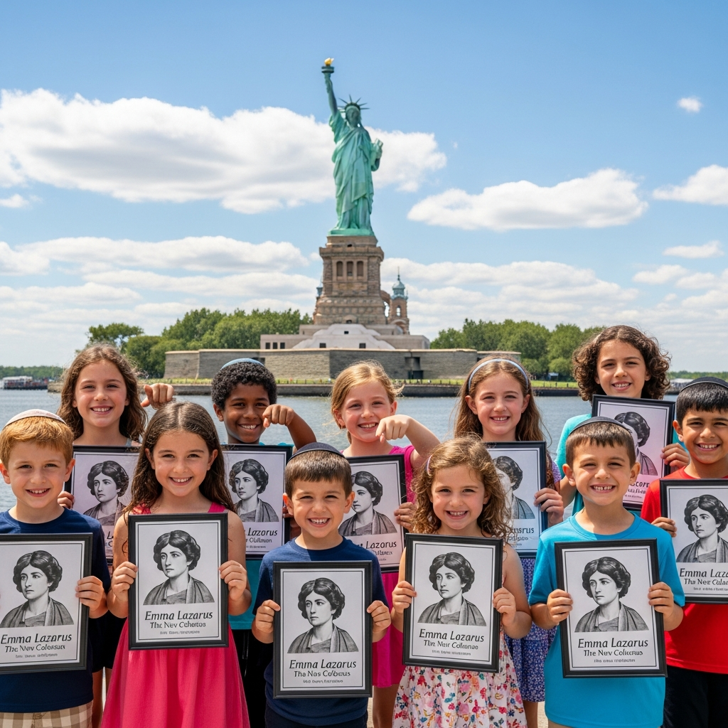 Jewish children at Statue of Liberty
